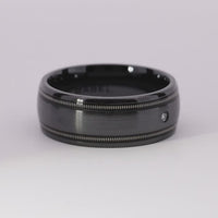 Black Zirconium and Diamond Men's Ring with Guitar String Inlays Custom Made Band