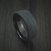 Black Titanium or Black Zirconium Custom Men's Ring with Tire Tread Pattern