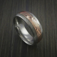 Damascus and 14k Rose Gold Mokume Gane Men's Ring Custom Made