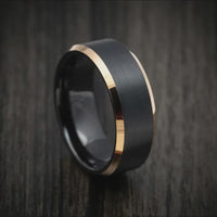 Black Tungsten Men's Ring with Golden Tungsten Edges Band