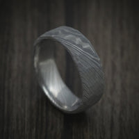 Damascus Steel Men's Ring with Hammer Rock Finish Custom Made