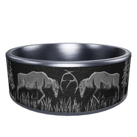Tantalum and Black Titanium Deer Fight Design Pattern Ring