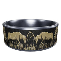 Tantalum and 14K Gold Deer Fight Design Pattern Ring