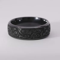 Black Titanium or Black Zirconium Custom Men's Ring with Vintage Floral Design