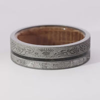 Titanium Dragon Celtic Men's Ring with Meteorite and Dinosaur Bone along with a Hardwood Sleeve