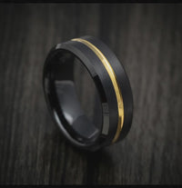 Black Tungsten Men's Ring with Golden Inlay Band