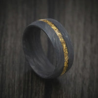 Forged Carbon Fiber and 24K Raw Gold Nugget Men's Ring Custom Made Band