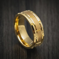 Golden Tungsten Men's Ring with Brick Design Band