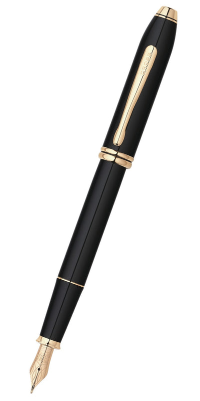 Townsend® Black Lacquer with 23KT Gold-Plated Appointments and Solid 18KT Gold Fine Nib Fountain Pen