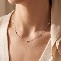 14K White Gold 3/4 CTW Natural Diamond 5-Station 18" Necklace worn by a model