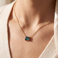 14K Yellow Gold Lab-Grown Alexandrite 18" Necklace worn by a model