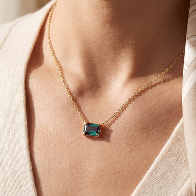 14K Yellow Gold Lab-Grown Alexandrite 18" Necklace worn by a model