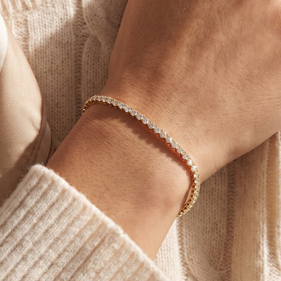 14K Yellow Gold 1 5/8 CTW Natural Diamond Lightweight Line 7" Bracelet worn by a model
