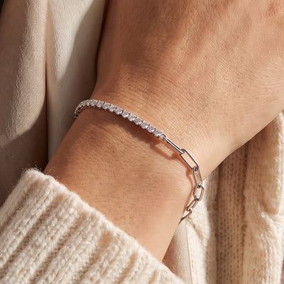 14K White Gold 1 CTW Natural Diamond Line 7 1/2" Bracelet worn by a model