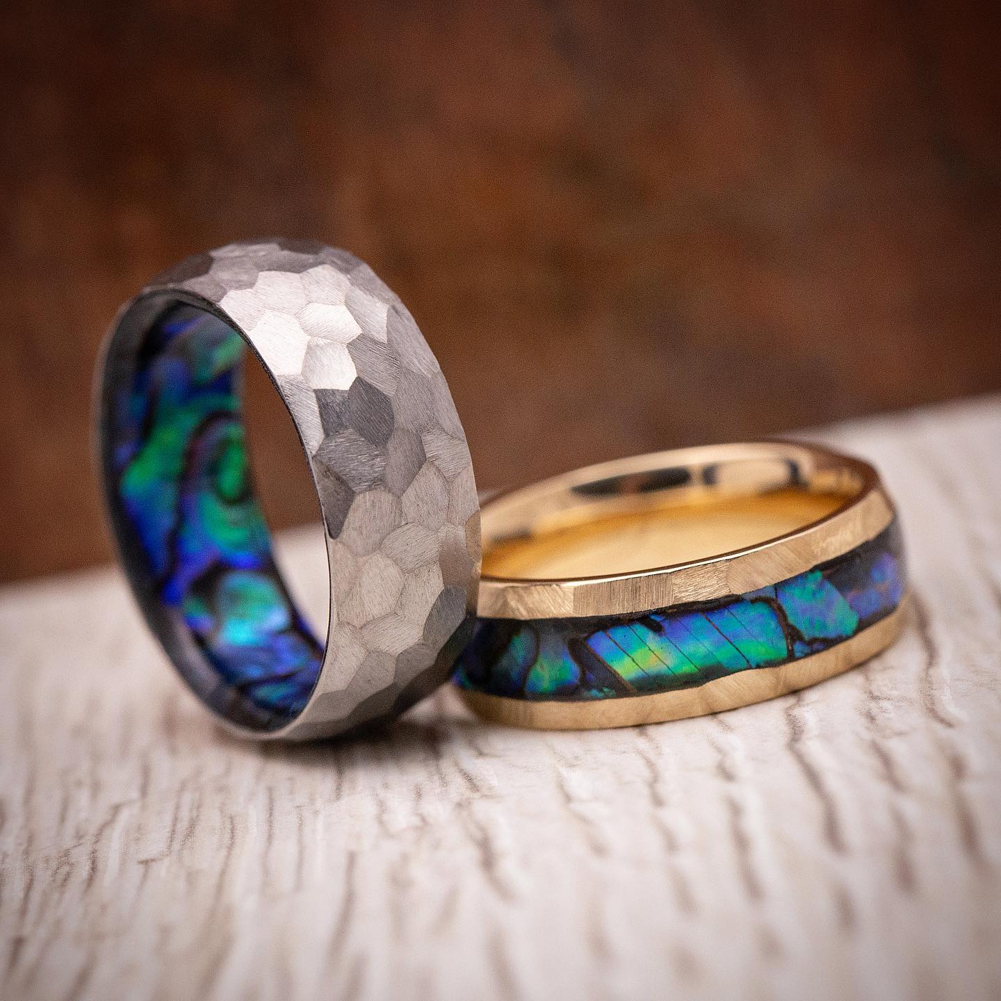 Men's Rings with Shell Inlays and Sleeves