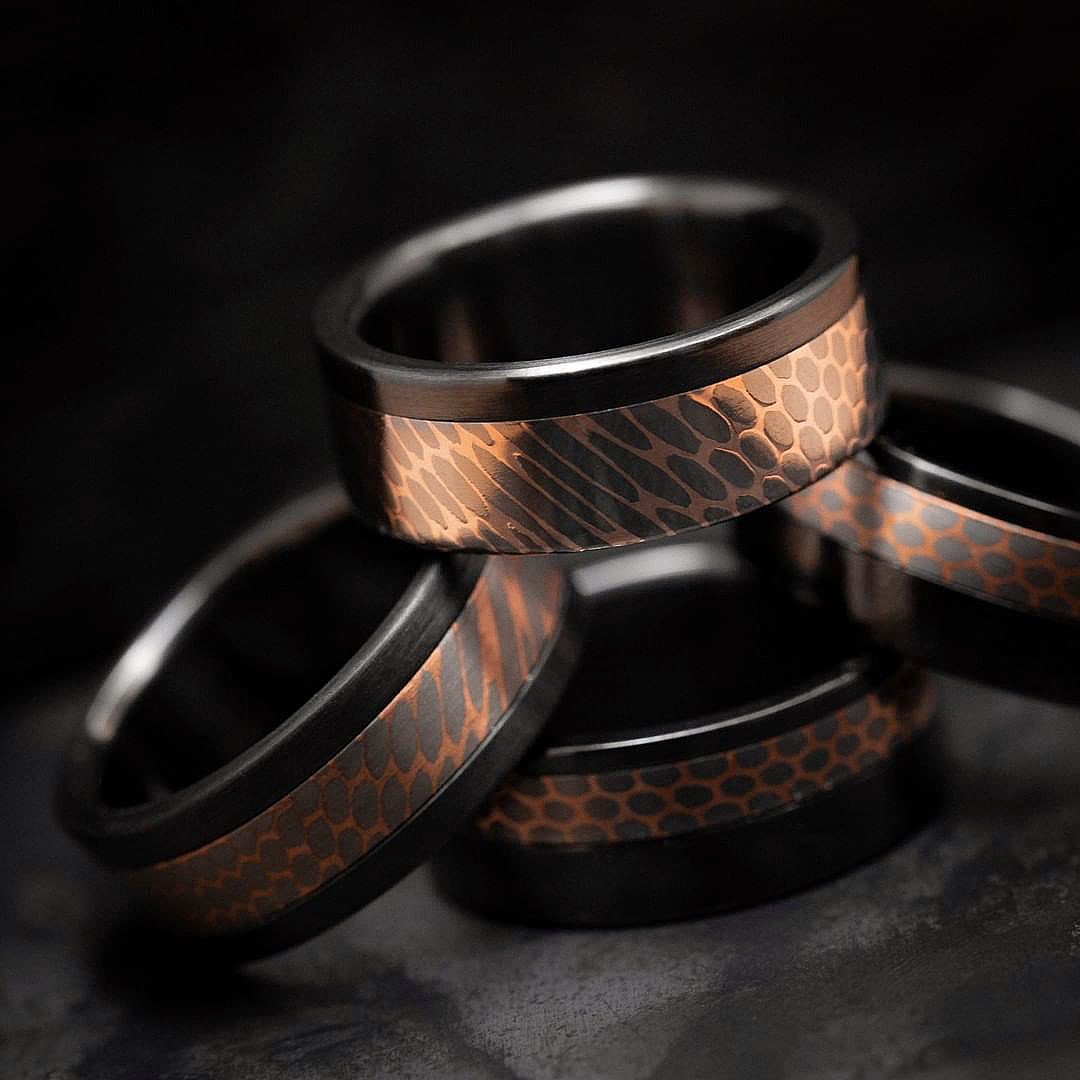 Black Zirconium Men's Rings with Superconductor Inlays