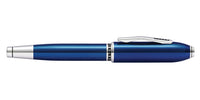 Peerless™ Translucent Quartz Blue Engraved Lacquer with Platinum Plated Appointments and Rhodium Plated 18KT Solid Gold Fine Nib Fountain Pen