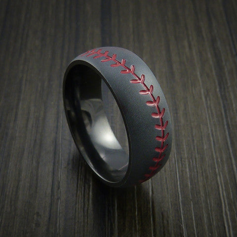 Black Zirconium Baseball Men s Ring with Bead Blast Finish Revolution Jewelry