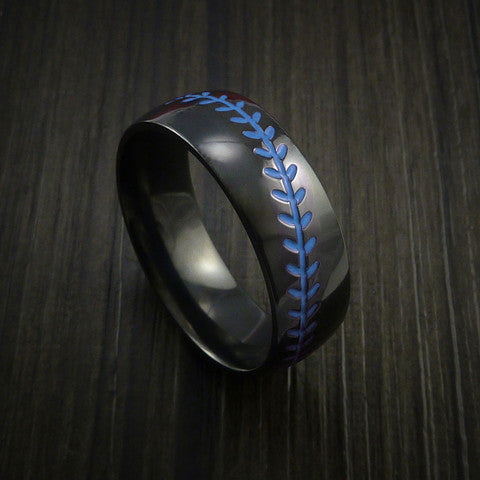 Black Titanium Baseball Ring with Polish Finish
