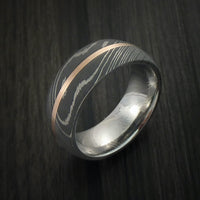 Damascus Steel 14K Rose Gold Men's Ring Wedding Band Custom Made