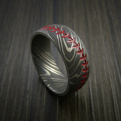 Damascus Steel Baseball Ring with Acid Wash Finish