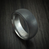 Black Zirconium Ring with Damascus Steel Sleeve