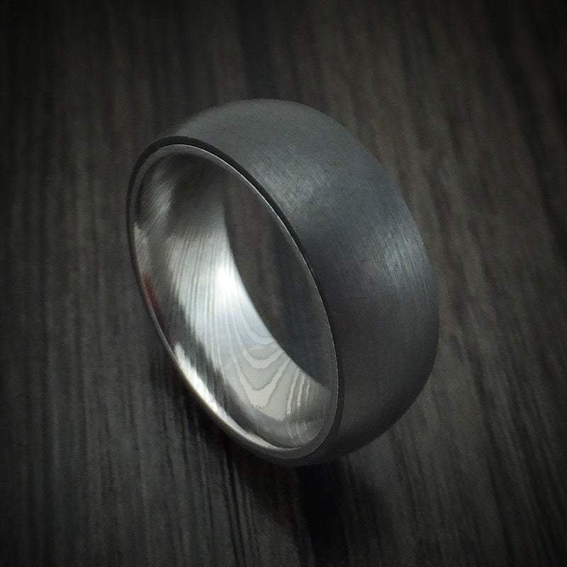 Black Titanium Ring with Damascus Steel Sleeve