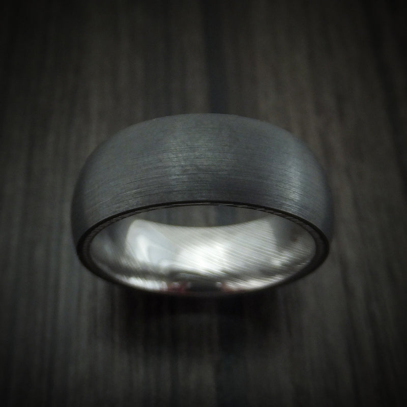 Black Titanium Ring with Damascus Steel Sleeve