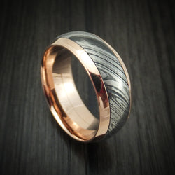 14K Gold Ring with Kuro Damascus Steel Inlay Custom Made Band