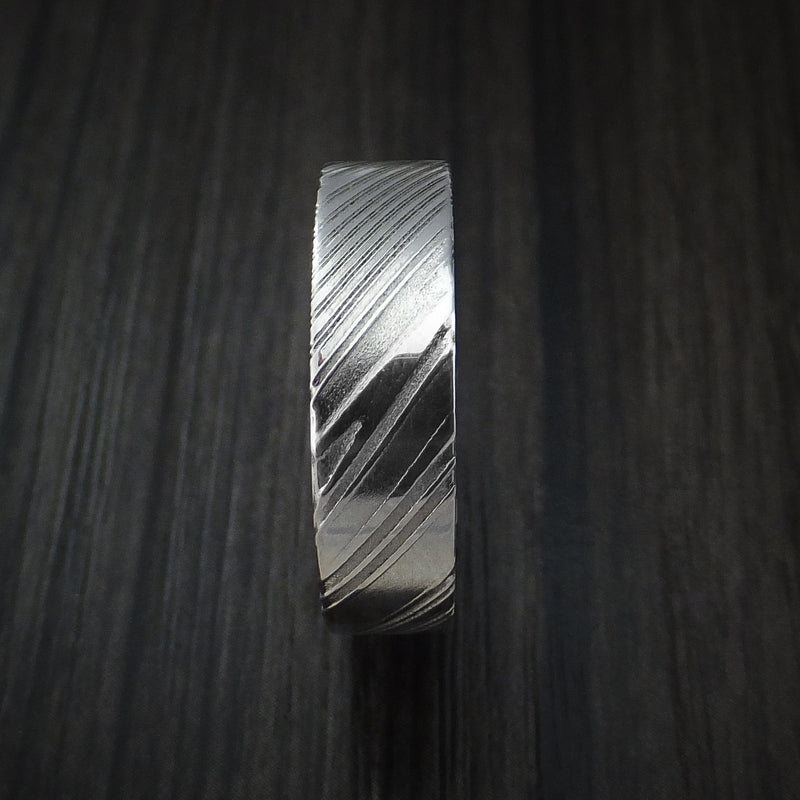 Kuro Damascus Steel Ring with Walnut Hardwood Sleeve Custom Made Wood Band