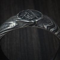 Kuro Damascus Steel Masonic Emblem Signet Ring Custom Made Band
