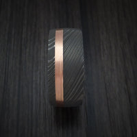 Damascus Steel Band with 14k Rose Gold and Jade Wood Sleeve Custom Made