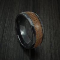 Wood Men's Ring and Black Titanium Band inlaid with Whiskey Barrel Wood Custom Made to Any Size and Optional Wood Types