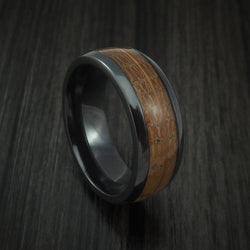 Wood Men's Ring and Black Titanium Band inlaid with Whiskey Barrel Wood Custom Made