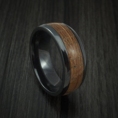 Black Titanium or Black Zirconium Custom Men's Ring inlaid with Whiskey Barrel Wood