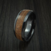 Wood Men's Ring and Black Titanium Band inlaid with Whiskey Barrel Wood Custom Made to Any Size and Optional Wood Types
