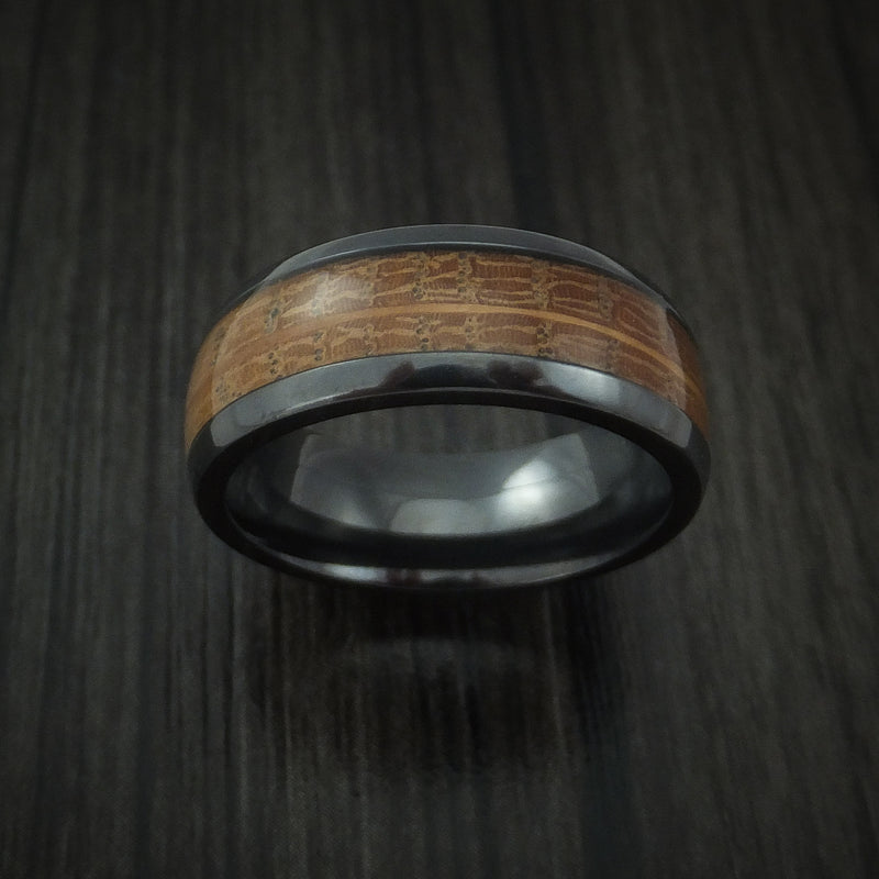 Wood Ring and Black Zirconium Band inlaid with JACK DANIELS Whiskey Barrel WOOD Custom Made to Any Size and Optional Wood Types