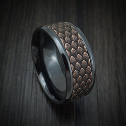 Black Titanium and Dragon Scale Textured 14K Rose Gold Ring by Ammara Stone