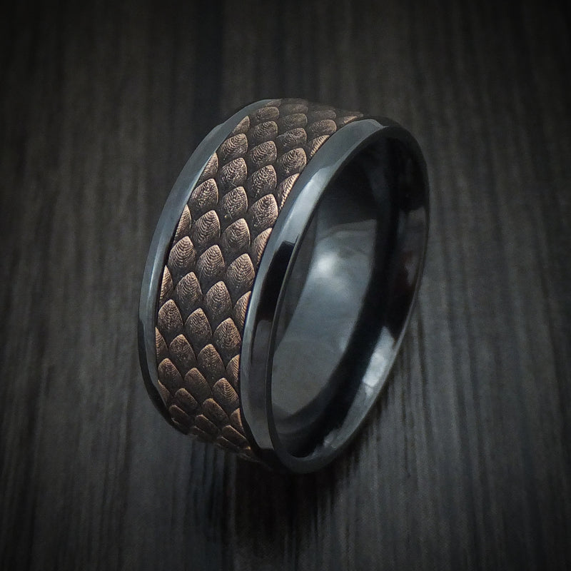 Black Titanium and Dragon Scale Textured 14K Rose Gold Ring by Ammara Stone