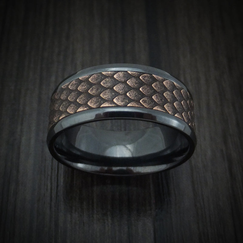 Black Titanium and Dragon Scale Textured 14K Rose Gold Ring by Ammara Stone