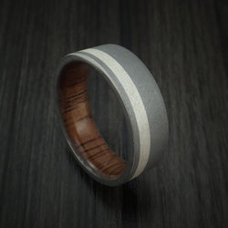 Titanium Ring with Silver Inlay and KOA Wood Sleeve Wedding Band Any Size Sandblast Finish