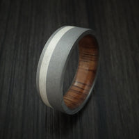 Titanium Ring with Silver Inlay and KOA Wood Sleeve Wedding Band Any Size Sandblast Finish