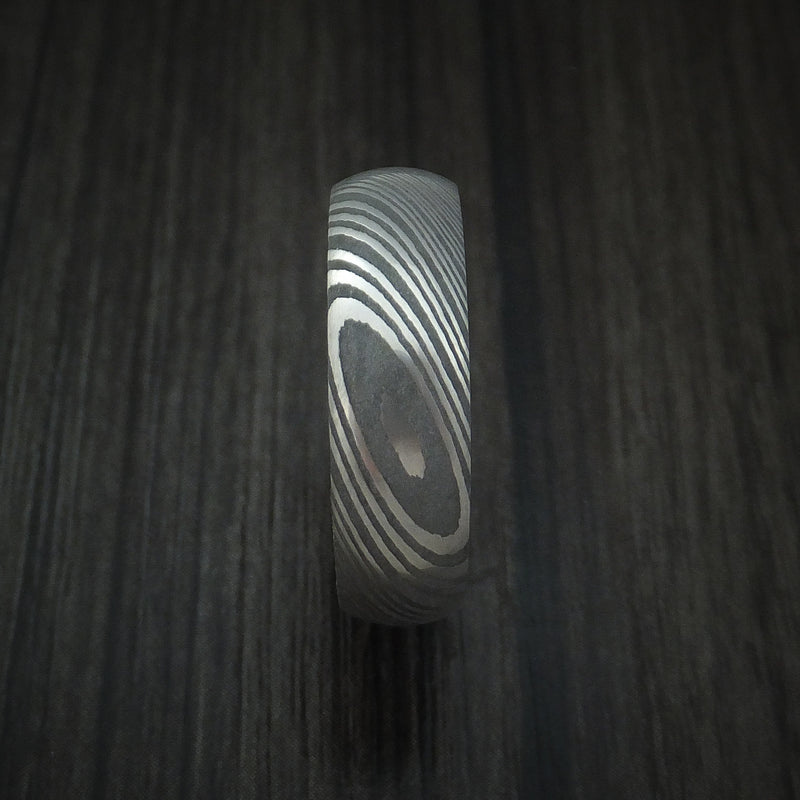 Damascus Steel Ring with Desert Ironwood Burl Hardwood Interior Sleeve Custom Made
