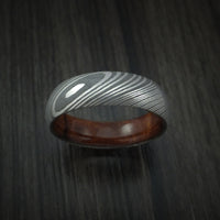 Damascus Steel Ring with Desert Ironwood Burl Hardwood Interior Sleeve Custom Made