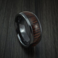 Wood Ring and Black Zirconium Band inlaid with WENGE WOOD Custom Made to Any Size and Optional Wood Types