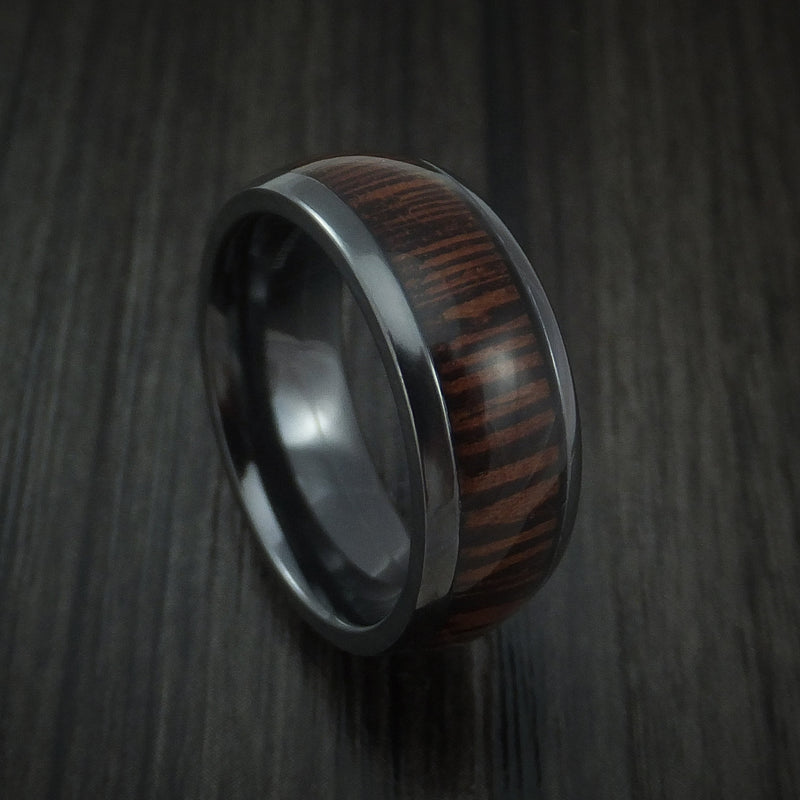 Wood Men's Ring and Black Zirconium Band inlaid with WENGE WOOD Custom ...