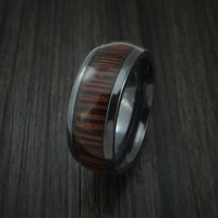 Wood Ring and Black Zirconium Band inlaid with WENGE WOOD Custom Made to Any Size and Optional Wood Types