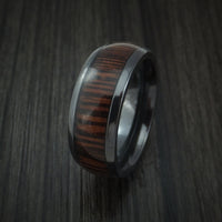 Black Titanium Men's Ring Inlaid with Wenge Wood Custom Made