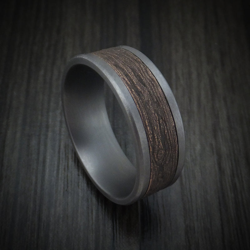 Tantalum and Wood Knot Textured 14K Rose Gold Ring by Ammara Stone