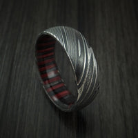 Kuro Damascus Steel Ring with Hardwood Sleeve Custom Made Wood Band